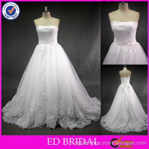 LN92 Classic Curved Neckline Lace Appliqued Real Sample A Line Wedding Dresses Online
